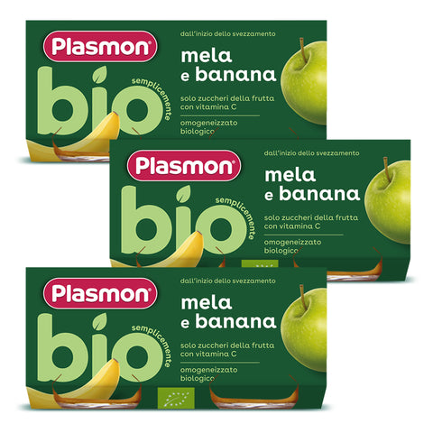 Omogeneizzato Biologico Frutta Banana e Mela, 3  confezioni da 2x80gr 