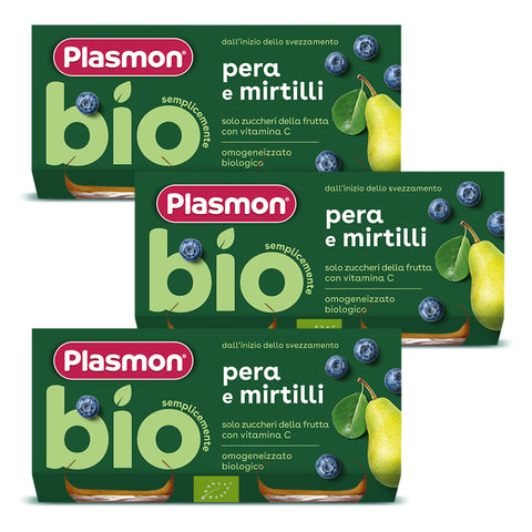 Omogeneizzato Biologico Frutta Pera e Mirtilli , 3  confezioni da 2x80gr 