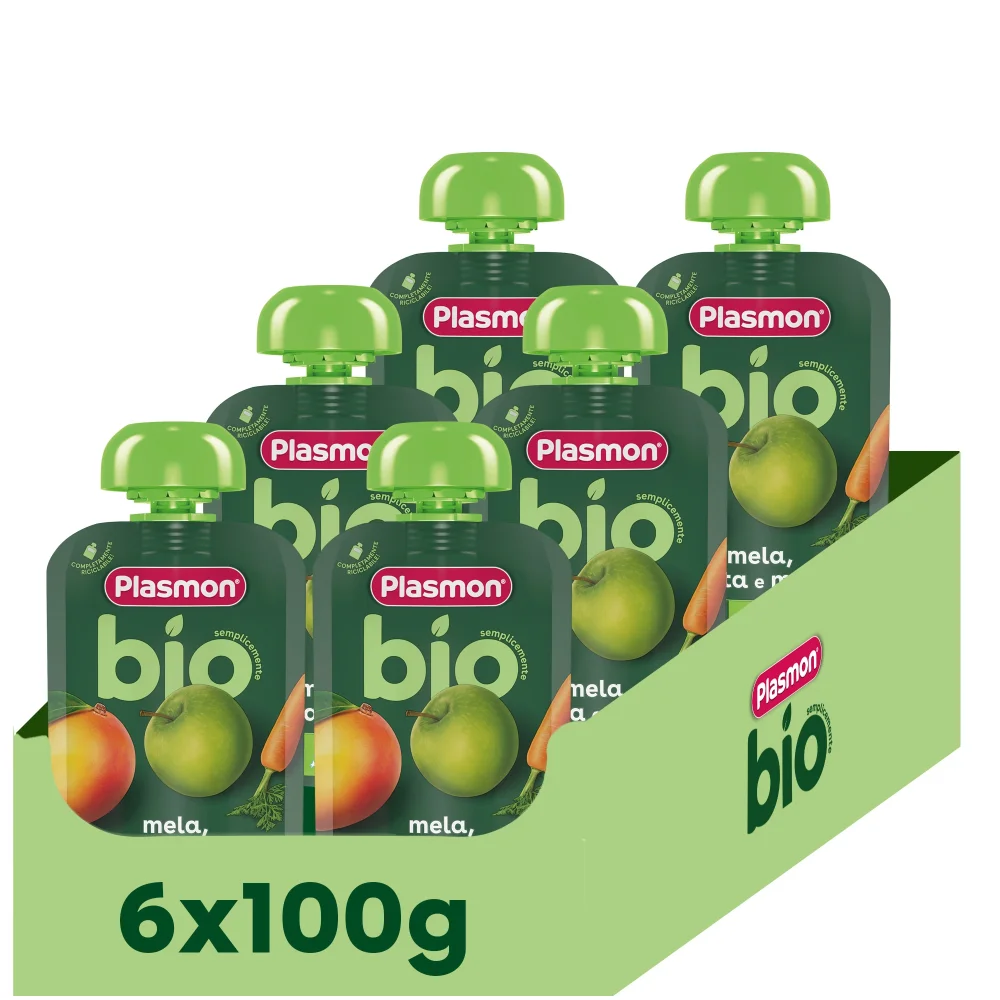 100% Frutta Biologica Mela, Carota e Mango 6 x 100g Image 1