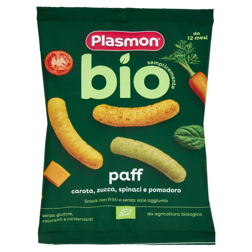 Plasmon Paff Biologico Carota, Zucca, Spinaci e Pomodoro 5x15g Image 1