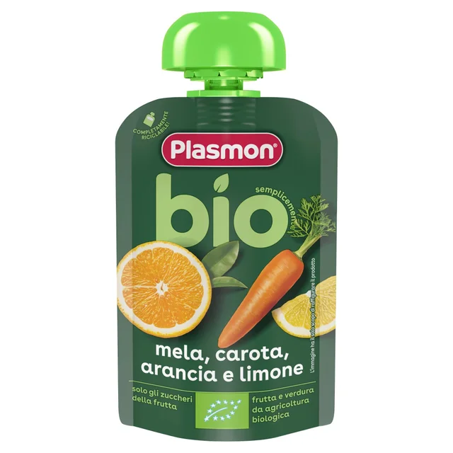 Plasmon Frullato 100% Frutta Biologica Mela, Carota, Arancia e Limone 6x100g